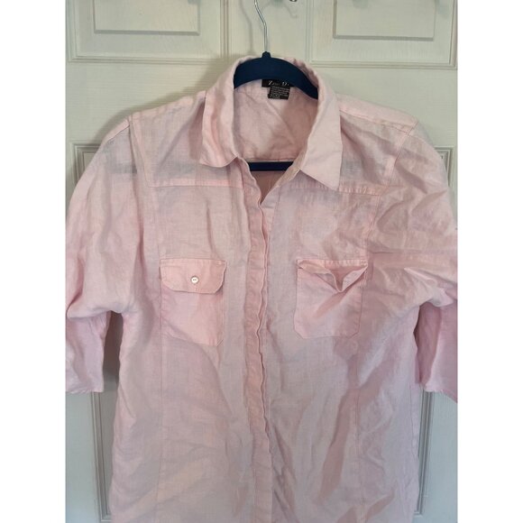 Zoe D. Pink 100% Linen 3/4 Sleeve Button Down Shirt Women's Medium - Picture 2 of 9